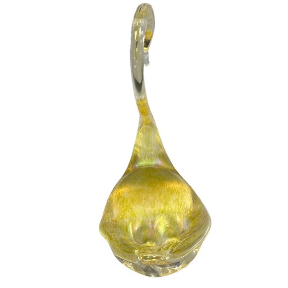 Vintage Heron Art Glass Yellow Iridescent Swan Figurine Sculpture 4.5" Decor - Picture 4 of 8